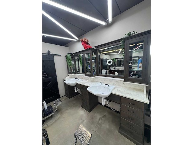 Barber furniture - hardhout met marmer - haarverzorging - afbeelding 7 van  17