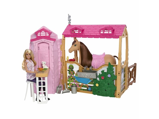 Barbie speelgoedstal met pop, paard en accessoires - afbeelding 1 van  4
