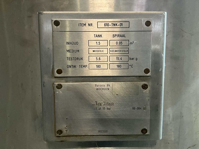 Barosta 610-tnk-01 rvs procestank met interne spiraal en pompunit - afbeelding 2 van  19