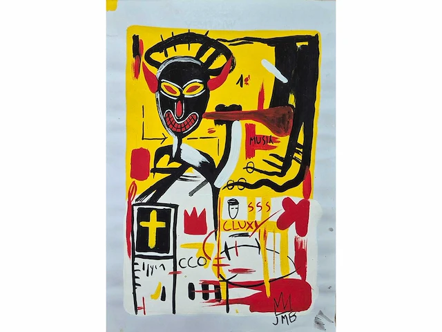Basquiat-gouache/acryl op papier - afbeelding 1 van  3