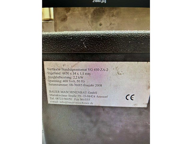 Bauer - 2008 - vg 450 za-2 - cnc-bandzaagmachine - afbeelding 5 van  5