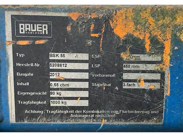 Bauer bss55 / bsk55 kiepbare afvalcontainer (4x) - afbeelding 4 van  5