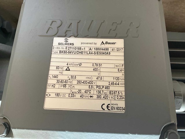 Bauer elektromotor met reductiekast - afbeelding 3 van  3