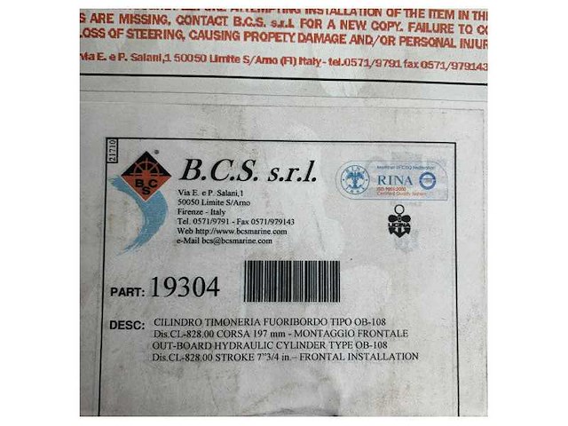 Bcs ob-108 - 19304 hydraulic steering cylinder for outboard engines - 197 mm - 3500n - afbeelding 5 van  5