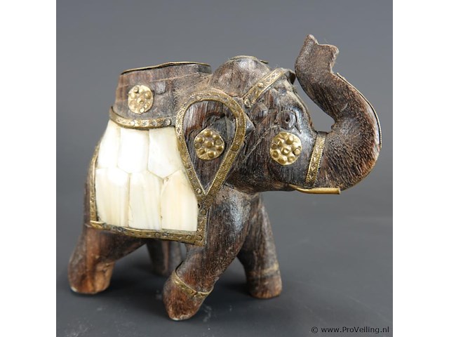 Beeld olifant met koper en paarlemoer - afbeelding 4 van  5