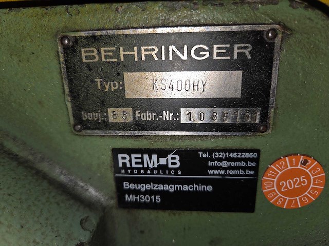 Behringer - 1985 - ks400hy - beugelzaagmachine - afbeelding 13 van  24