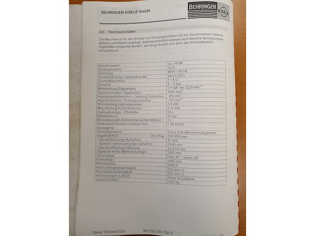Behringer - 2006 - psu 450 cnc - cirkelzaagmachine metaal - afbeelding 7 van  9