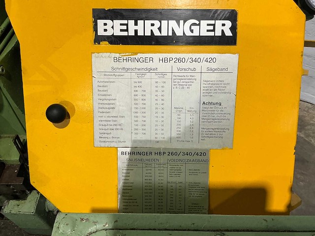 Behringer - hbp-340x500mm - metal vertical band sawing machine - 1984 - afbeelding 9 van  17