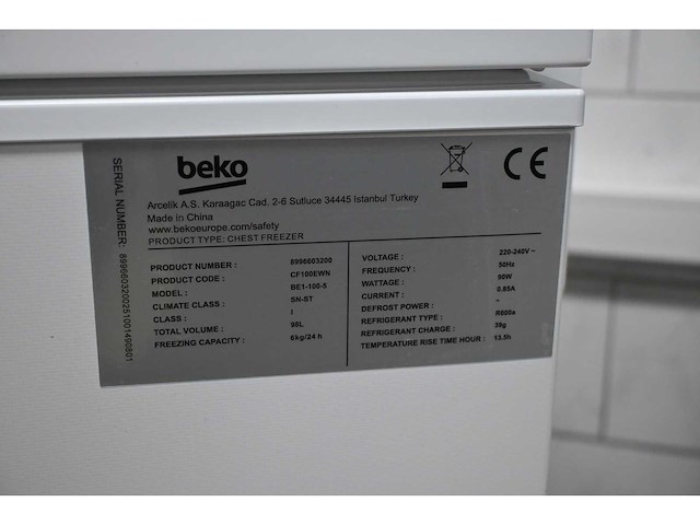 Beko cf100ewn vriezer - afbeelding 2 van  2