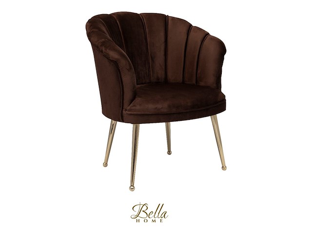 Bella home mila - fauteuil - velvet - schelp - bruin met gouden poten bella home, bruin - afbeelding 1 van  4
