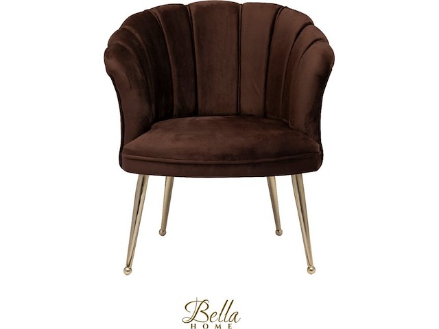 Bella home mila - fauteuil - velvet - schelp - bruin met gouden poten bella home, bruin - afbeelding 3 van  4