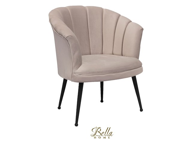 Bella home mila - fauteuil - velvet - schelp - creme met zwarte poten bella home, creme - afbeelding 1 van  4