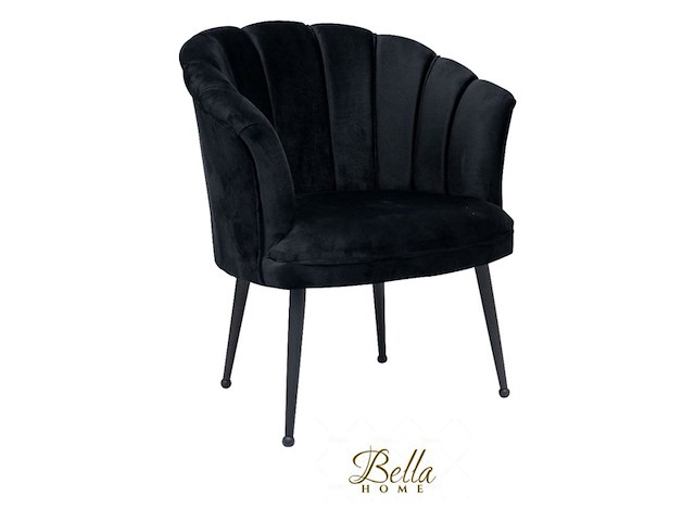 Bella home mila - fauteuil - velvet - schelp - zwart met zwarte poten bella home, zwart - afbeelding 1 van  3