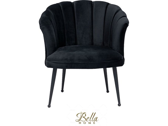 Bella home mila - fauteuil - velvet - schelp - zwart met zwarte poten bella home, zwart - afbeelding 2 van  3