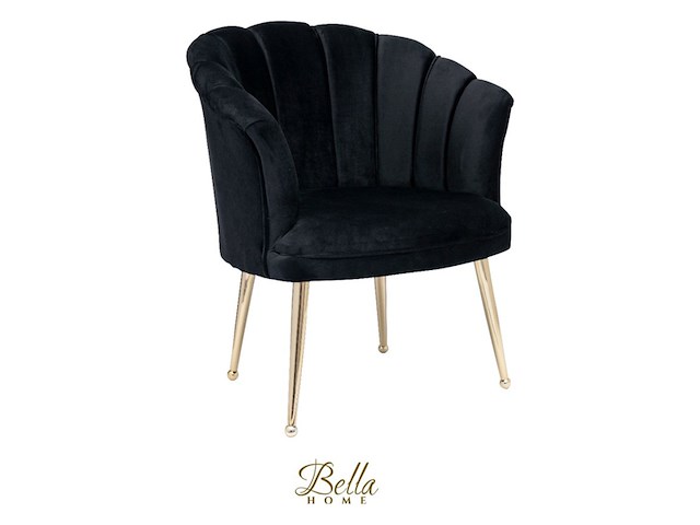 Bella home mila - fauteuil - velvet - schelp - zwarte met gouden poten bella home, zwart - afbeelding 1 van  4