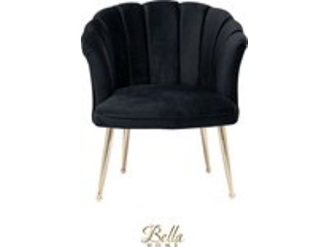 Bella home mila - fauteuil - velvet - schelp - zwarte met gouden poten bella home, zwart - afbeelding 3 van  4