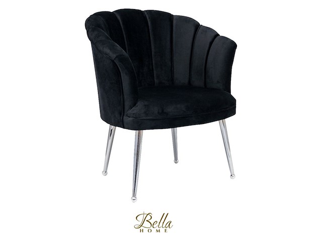 Bella home mila - fauteuil - velvet - schelp - zwarte met zilveren poten bella home, zwart - afbeelding 1 van  3