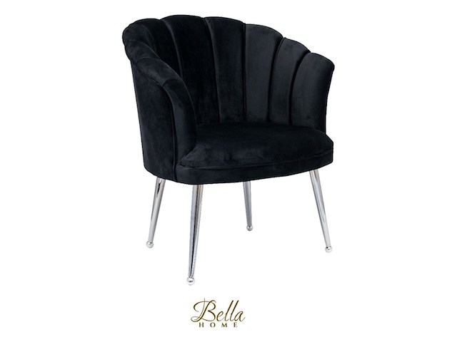 Bella home mila - fauteuil - velvet - schelp - zwarte met zilveren poten bella home, zwart - afbeelding 1 van  3