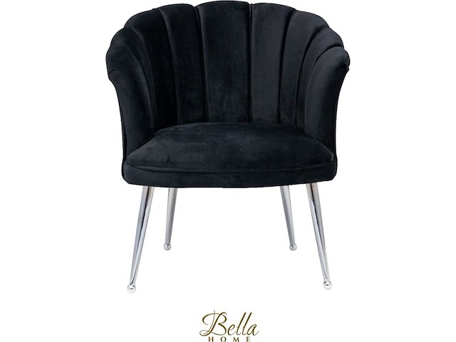Bella home mila - fauteuil - velvet - schelp - zwarte met zilveren poten bella home, zwart - afbeelding 2 van  3