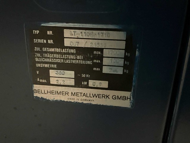 Bellheimer lt-110e-1710 paternosterkast - afbeelding 9 van  9