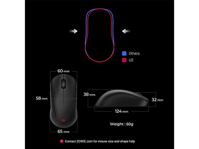 Benq draadloze gamingmuis zowie u2 esports zwart - afbeelding 2 van  6