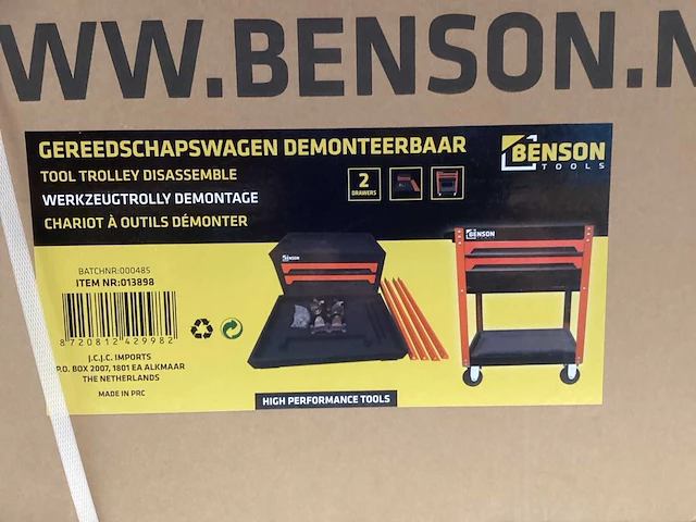Benson tools gereedschapswagen demonteerbaar / tool trolley - 2 laden - oranje/zwart - afbeelding 2 van  3