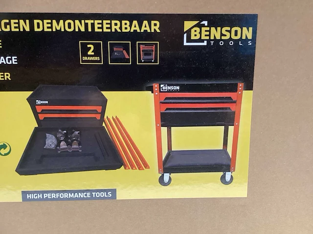 Benson tools gereedschapswagen demonteerbaar / tool trolley - 2 laden - oranje/zwart - afbeelding 3 van  3
