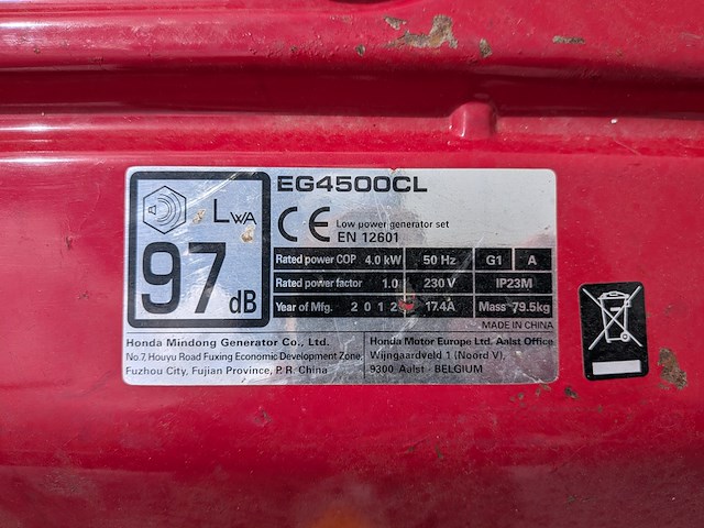 Benzine aggregaat, honda, eg4500cl, 2012 - afbeelding 8 van  8