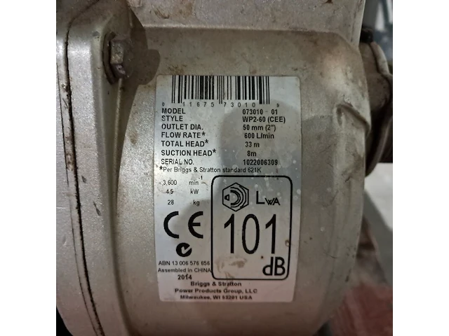 Benzine-waterpomp, briggs & stratton, wp2-60, 2014 - afbeelding 9 van  10