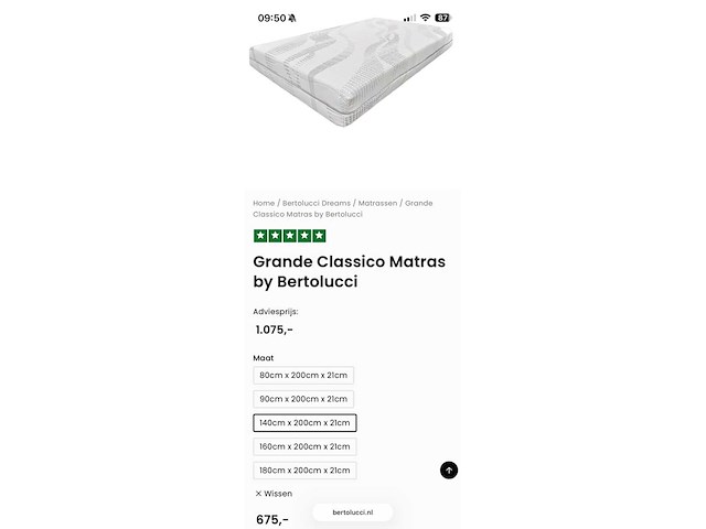 Bertolucci - grande classico 140x200x21cm - matras - afbeelding 1 van  3