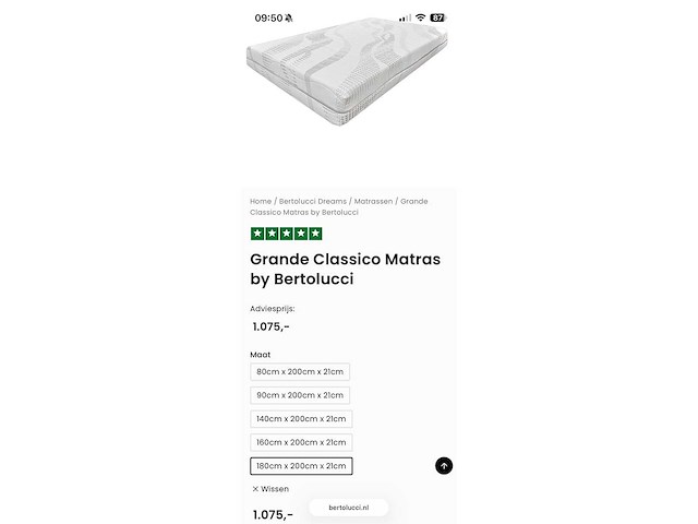 Bertolucci - grande classico 180x200x21cm - matras - afbeelding 10 van  17