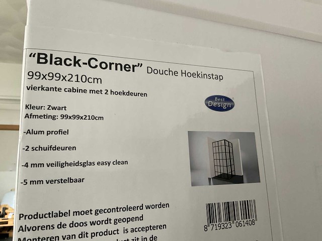 Best design black corner douchecabine hoekinstap 99x99 cm - afbeelding 2 van  3