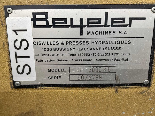 Beyeler ge 3000x6 guillotineschaar - afbeelding 10 van  10