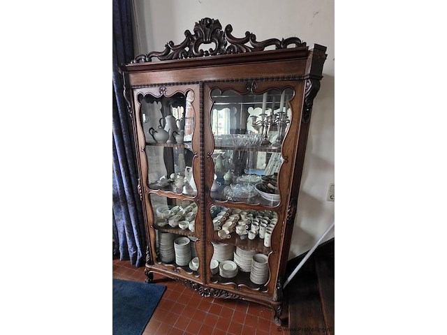 Biedermeier mahoniehouten 2-deurs vitrinekast, antiek - afbeelding 1 van  2
