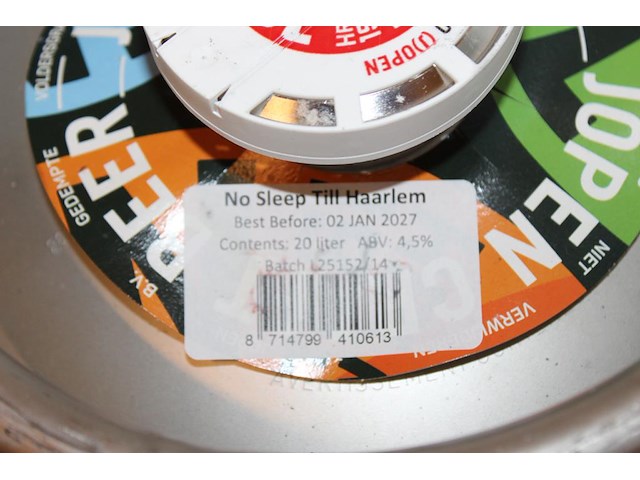 Bierfust 20 liter jopen no sleep till harlem. tht 1-27. - afbeelding 2 van  2