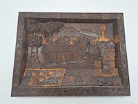 Bijzonder vintage houten wandreliëf – handgemaakt – indonesische minangkabau-stijl – 20e eeuw