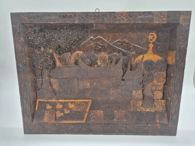 Bijzonder vintage houten wandreliëf – handgemaakt – indonesische minangkabau-stijl – 20e eeuw - afbeelding 5 van  12