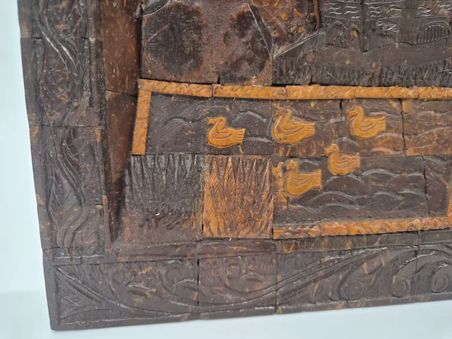 Bijzonder vintage houten wandreliëf – handgemaakt – indonesische minangkabau-stijl – 20e eeuw - afbeelding 8 van  12