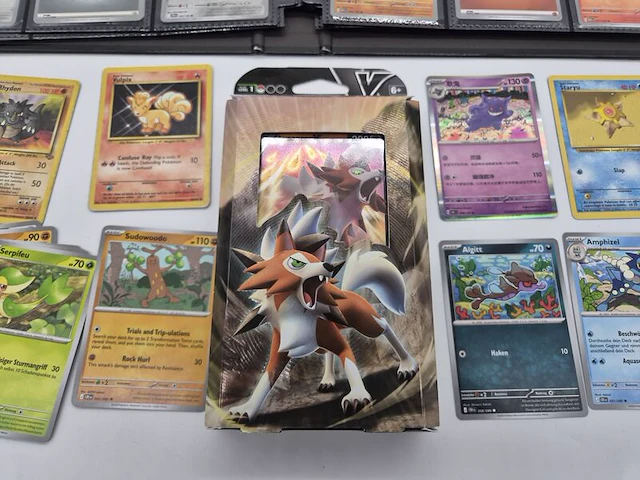 Bijzondere pokémonverzameling – vintage kaarten – gengar – charmander – rhydon – verzamelmap – ongeopend lycanroc gx-pakket - afbeelding 25 van  30
