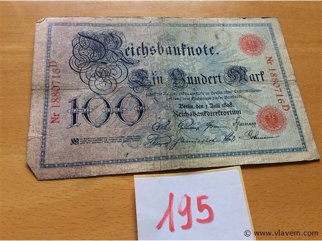 Biljet 100 duitse mark 1898. - afbeelding 1 van  2