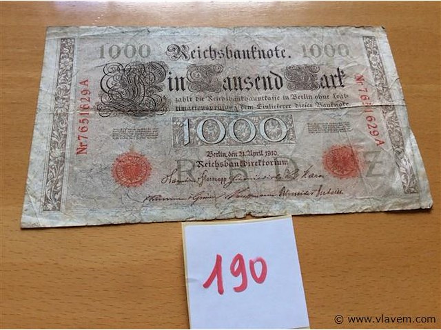 Biljet 1000 duitse mark 1910. - afbeelding 1 van  2