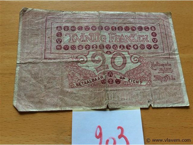 Biljet 20fr belgisch 1931. - afbeelding 2 van  2