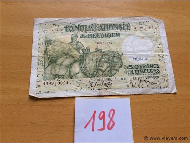 Biljet 50fr belgisch 1938. - afbeelding 1 van  2