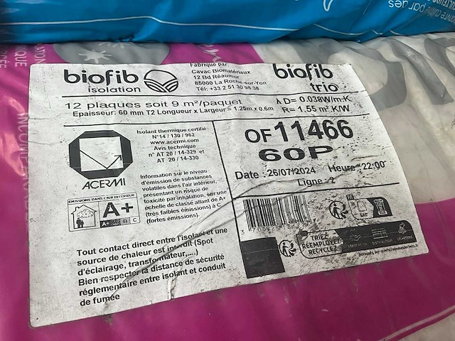 Biofib - trio 60 mm (8 pak = 57,6 m2) - 1250 mm x 600 mm x 60 mm - isolatie - afbeelding 3 van  6