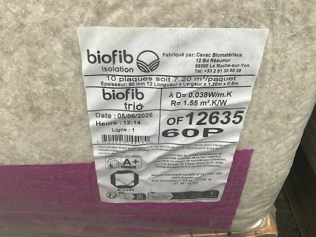 Biofib - trio 60 mm (8 pak = 57,6 m2) - 1250 mm x 600 mm x 60 mm - isolatie - afbeelding 6 van  6