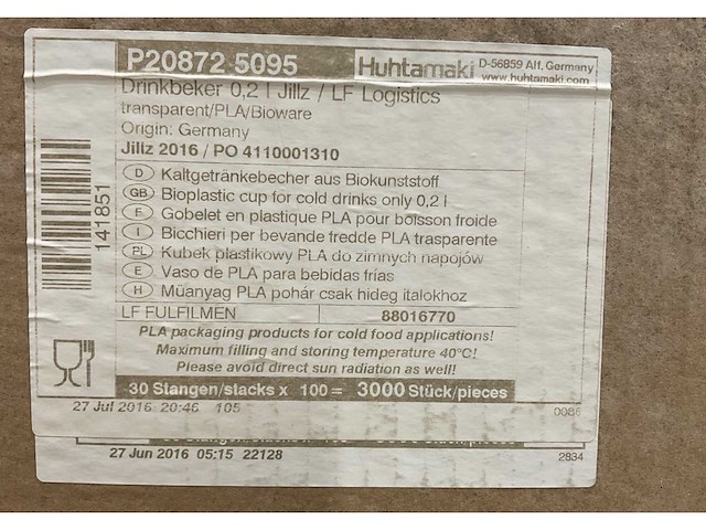 Bioware - jillz - plastic bekers 0,2 l (12000x) - afbeelding 5 van  5