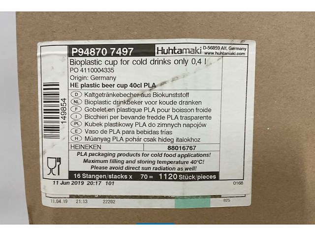 Bioware heineken plastic bekers 0,4 liter (4480x) - afbeelding 4 van  5