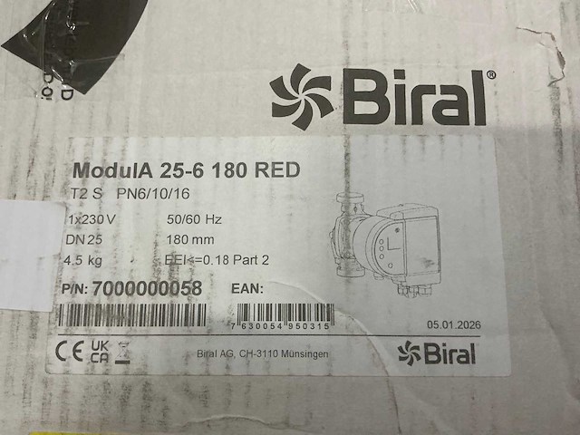Biral modula 25-6 180 red circulatiepomp - afbeelding 4 van  4