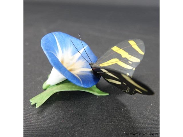 Biscuitporseleinen beeldje van een vlinder op een bloem uit de "butterflies of the world" collectie van franklin mint - afbeelding 3 van  5