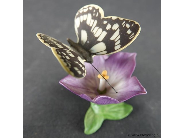 Biscuitporseleinen beeldje van een vlinder op een bloem uit de "butterflies of the world" collectie van franklin mint - afbeelding 2 van  5